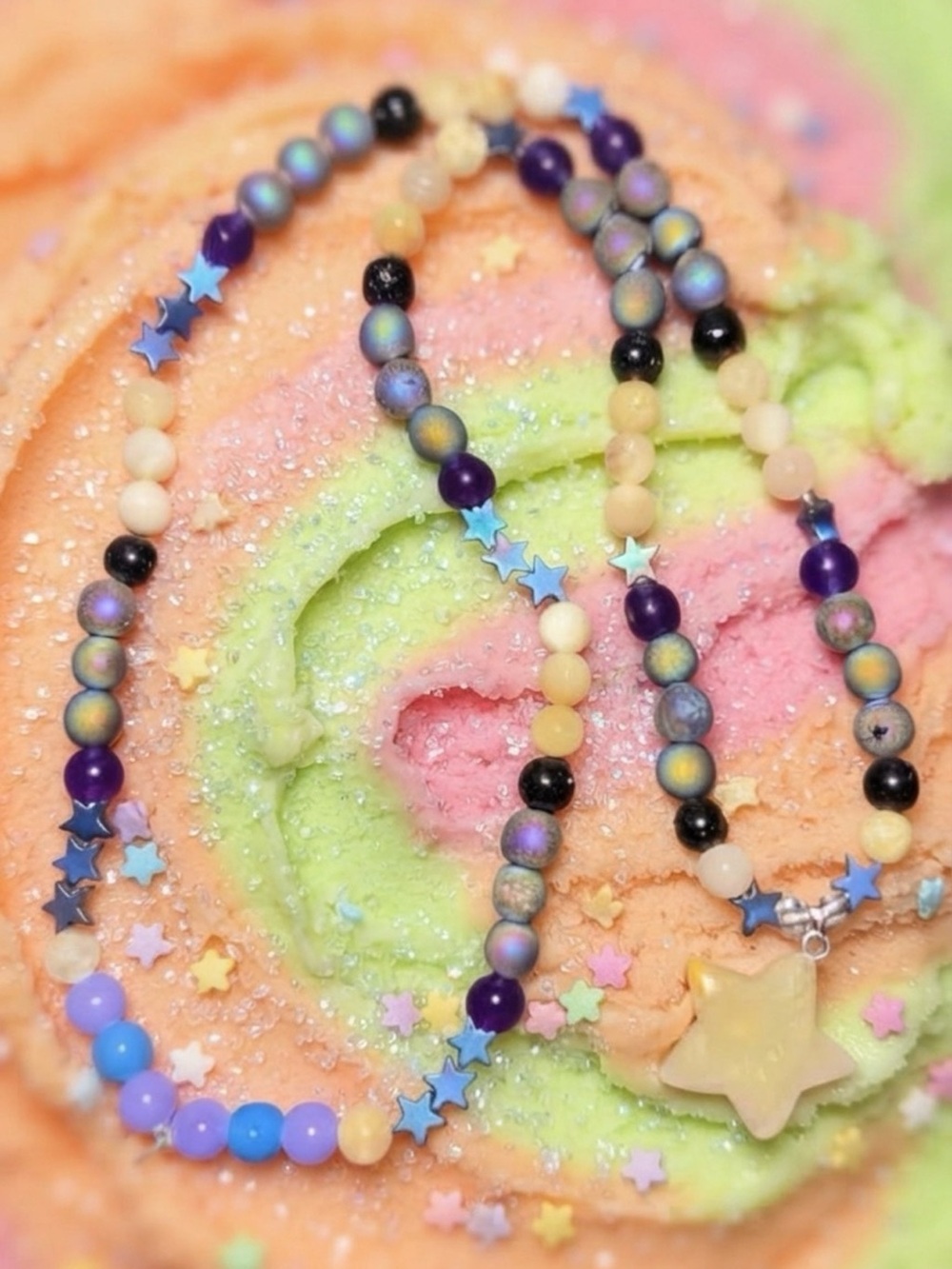 Rainbow Sherbet Freeze Necklace (Blue Hematite, Rainbow Druzy, Blue Goldstone)